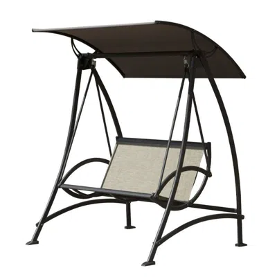 Agaile 2-seat Patio Swing Chair, Outdoor Porch Swing With Adjustable Canopy And Durable Steel Frame, Patio  In Black