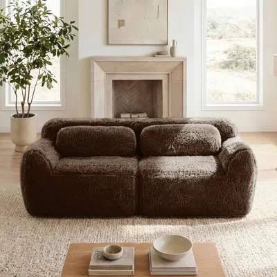 Agaile 2-seater Modular Sectional Sofa Couches,soft Fluffy Plush Fabric Bottom Anti-slip Design,32d High De In Brown