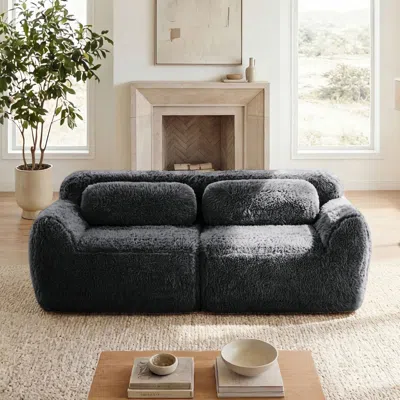 Agaile 2-seater Modular Sectional Sofa Couches,soft Fluffy Plush Fabric Bottom Anti-slip Design,32d High De In Gray