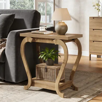 Agaile 2-tier End Table, Narrow Accent Side Table With With Storage Shelves In Brown