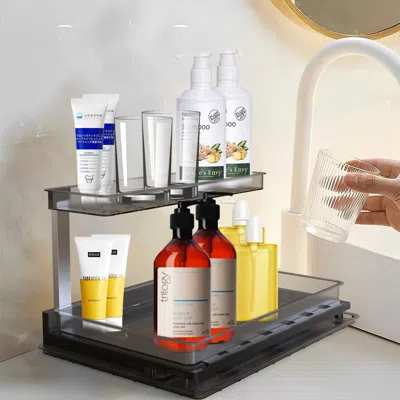 Agaile 2-tier Pull Out Under Sink Organizer Cabinet Organizer With Sliding Drawer Tray L-shaped Slide Out S In Black