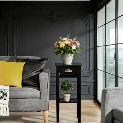 Agaile 2-tier Side Table With Drawer Shelf, End Table In Black