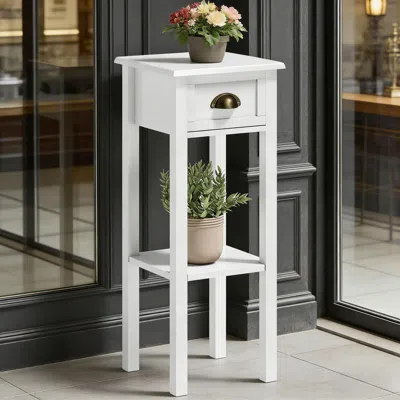 Agaile 2-tier Side Table With Drawer Shelf, End Table In White