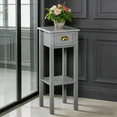 Agaile 2-tier Side Table With Drawer Shelf, End Table In Gray