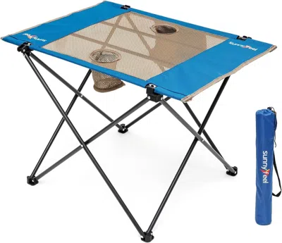 Agaile 3 In 1 Folding Camping Table, Stool, And Footrest, Lightweight Portable Up To 300 Lbs, Easy To Carry In Blue