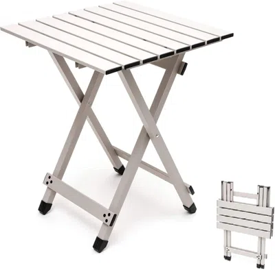 Agaile 3 In 1 Folding Camping Table, Stool, And Footrest, Lightweight Portable Up To 300 Lbs, Easy To Carry In White