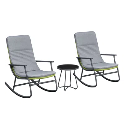 Agaile 3 Piece Outdoor Rocking Bistro Set, Patio Rocking Chairs With Water-resistant Cushions & Tempered Gl In Gray