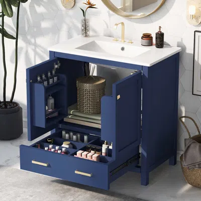 Agaile 30" Bathroom Vanity With Single Sink, Combo Cabinet Undermount Sink, Bathroom Storage Cabinet With 2 In Blue