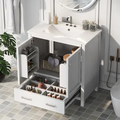 Agaile 30" Bathroom Vanity With Single Sink, Combo Cabinet Undermount Sink, Bathroom Storage Cabinet With 2 In White