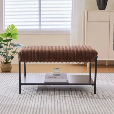 Agaile 30.7"wide Upholstered Ottoman Coffee Table Foot Rest With Black Metal Legs,footstool With Wooden Ope In Brown