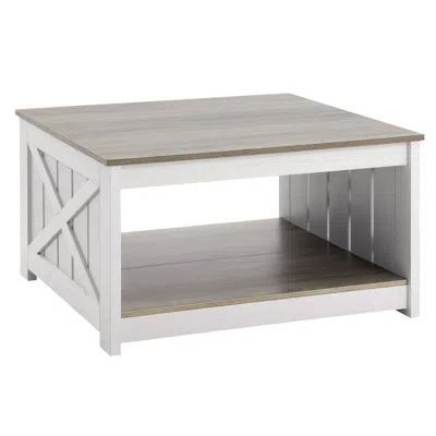 Agaile 31.5" Farmhouse Coffee Table, Square Coffee Table With Open Storage Compartment, Wooden Rustic Cockt In Gray
