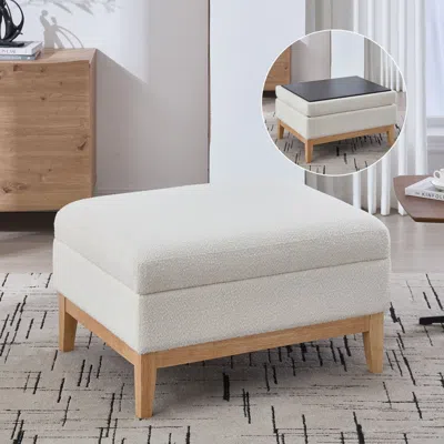 Agaile 33.86"w Upholstered Wood Base Storage Ottoman With Reversible Lid Coffee Table, Foot Stool Square Fo In White