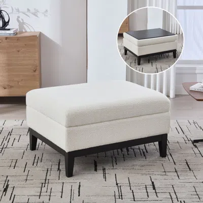 Agaile 33.86"w Upholstered Wood Base Storage Ottoman With Reversible Lid Coffee Table, Foot Stool Square Fo In White