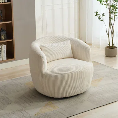 Agaile 34.25 "wide Upholstered Corduroy 360° Swivel Barrel Soft Accent Chair With Pillow, Circular Reading  In Neutral