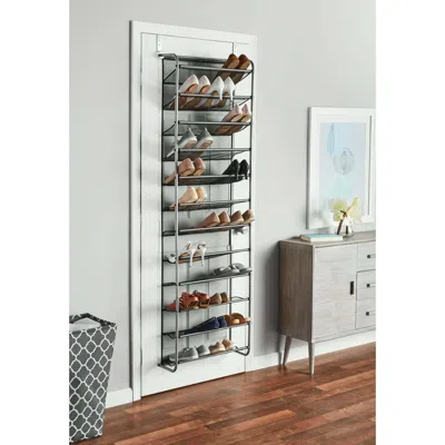 Agaile 36 Pair Over-the-door Shoe Closet Organizer Rack For 36 Pairs, 12 Tier, Metal, Gray In Transparent