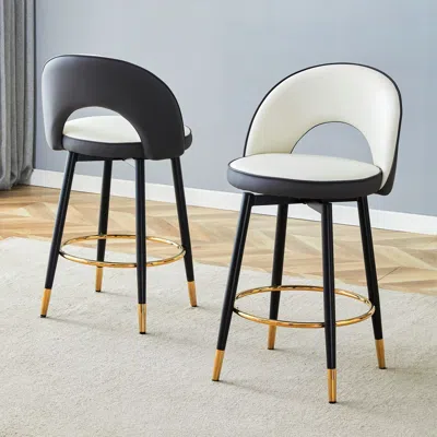 Agaile 360 ° Rotatable Bar Chair. Modern White And Dark Gray Spliced Color Pu Comfortable Upholstered Bar C In Blue