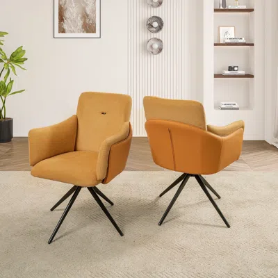 Agaile 360° Swivel Home Office Desk Chairs Set Of 2,modern Dining Chairs With Arm, Upholstered Bedroom Chai In Orange