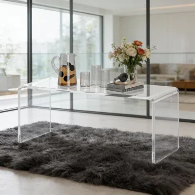 Agaile 39" Long Rectangle Tea Table Coffee Table In Transparent