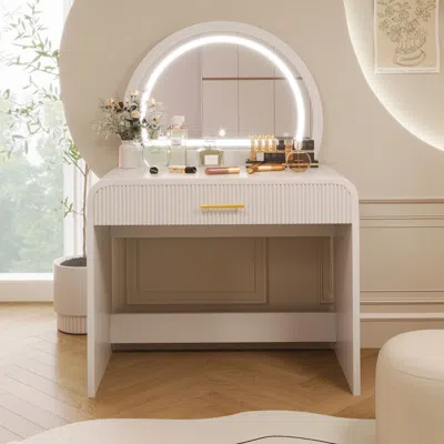 Agaile 39" Makeup Vanity Table With Mirror Touch Screen Lighted Mirror, Dressing Table With Drawer For Bedr In White