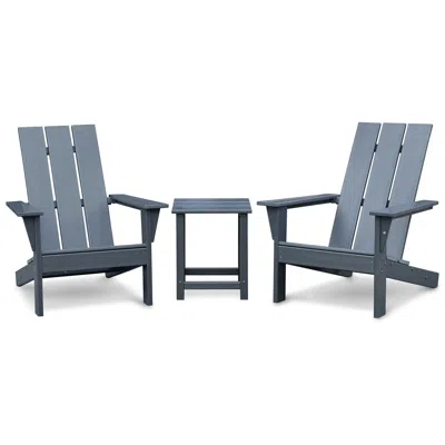 Agaile 3pcs Outdoor Adirondack Chairs,patio Lawn Chairs With Side Table,for Deck Garden Backyard Balcony,da In Blue