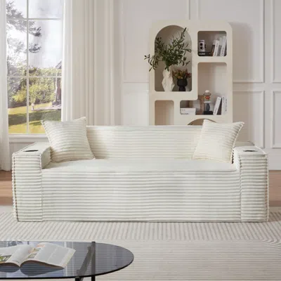 Agaile 3seater Sofa Boneless Couches,no Assembly Needed, Modern Sofa For Compact Living Rooms, Apartments,  In White