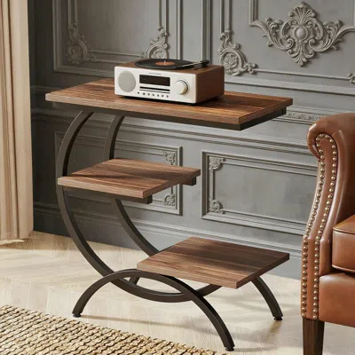 Agaile 3-tier End Table, C-shaped End Table, In Brown