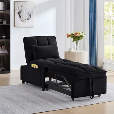 Agaile 4 In1 Multi-function Single Sofa Bed With Storage Pockets,tufted Single Pull-out Sofa Bed With Adjus In Black