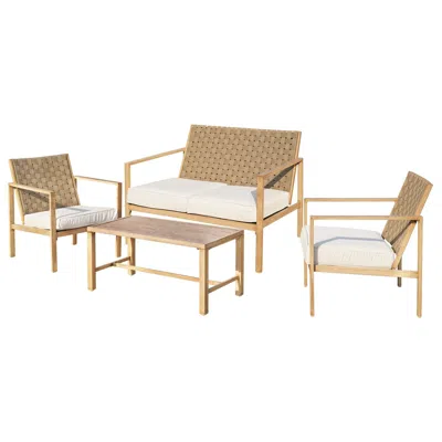 Agaile 4 Pieces Metal Patio Furniture Set, Hand-made Drawstring Outdoor Patio Conversation Sets Outside Lov In Brown