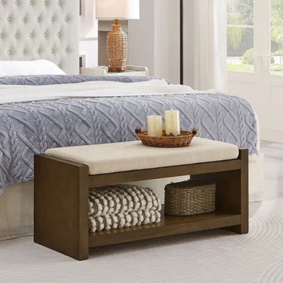Agaile 40" Accent Bench With Lower Shelf Shoe Rack, Padded Seating Bench For Living Room, Modern Compact Be In Brown