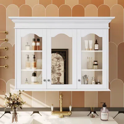 Agaile 40" Medicine Cabinet With Mirror, Bathroom Storage Cabinet With Mirror Door And Shelves, Wall Mounte In White