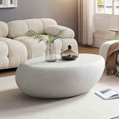 Agaile 43.31''fiberglass Elliptical Coffee Table For Living Room Vintage Table,matte Rocks Table Front Of T In White