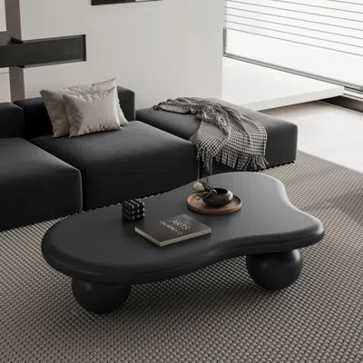 Agaile 47 Inch Cloud Shaped Coffee Table With 3 Ball Legs For Living Room, Black