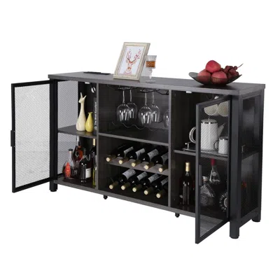 Agaile 47 Inch Industrial Bar Cabinet, Wine Table For Liquor & Glasses, Sideboard Buffet Cabinet With Wine  In Black