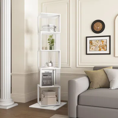 Agaile 5 Tier Rotating Bookshelf, Floor Rack Simple Bookcase With Acrylic Plate Student Multi-function Crea In White