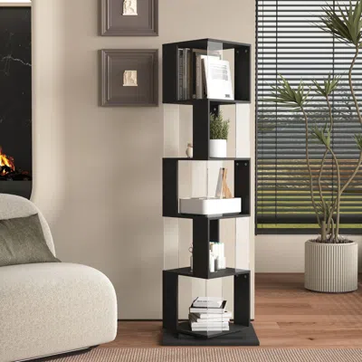 Agaile 5 Tier Rotating Bookshelf, Floor Rack Simple Bookcase With Acrylic Plate Student Multi-function Crea In Black