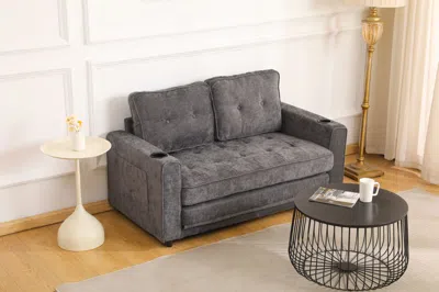 Agaile 55"3 Fold Sofa,convertible Futon Couch Sleeper Sofabed,velvet Linen Fabric,perfect For Small Spaces, In Gray