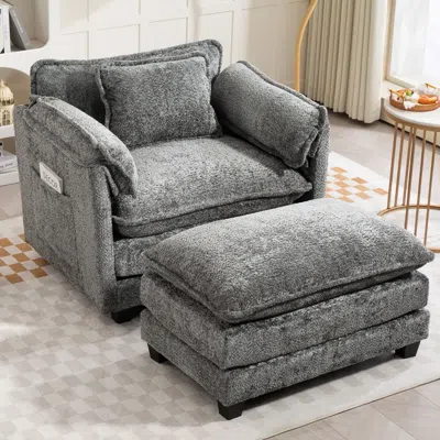 Agaile 55.32*39.76" Oversized Sofa Indoor,portable Ottoman,boucle Single Sofa Bed With Wider Seat,double De In Gray
