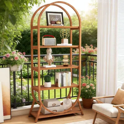 Agaile 5-tier Bookshelf, 70.8" Open Bookcase Arched Display Rack In Brown