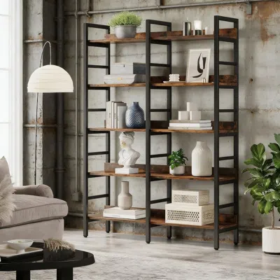 Agaile 5-tier Bookshelf, Double Wide Bookcase Storage Shelves Unit In Black