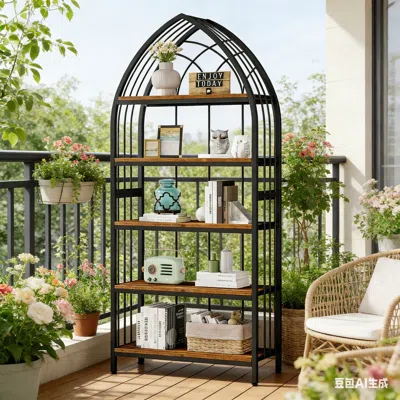 Agaile 5-tier Bookshelf, Industrial Curved Bookcase Freestanding Display Shelf In Black