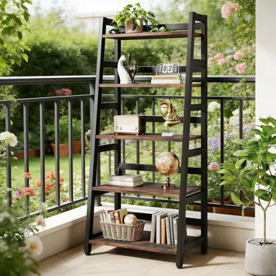 Agaile 5-tier Bookshelf, Ladder Bookcase Etagere Storage Shelf In Black