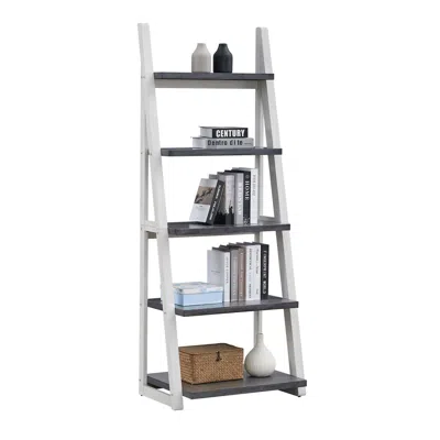 Agaile 5-tier Shelves,bookshelf, Storage Rack, Bookcase With Rubber Wood Frame, Ladder Shelf For Living Roo In White