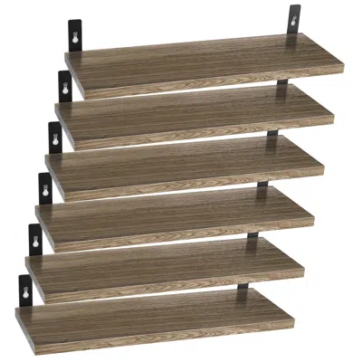 Agaile 6 Sets Floating Shelves 15.55x5.19inch Wall Mounted Shelves Wood Storage Shelves Metal Bracket Hangi In Brown