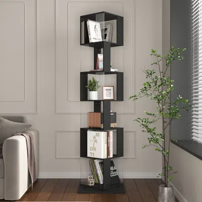 Agaile 6 Tier Rotating Bookshelf, Floor Rack Simple Bookcase With Acrylic Plate Student Multi-function Crea In Gray