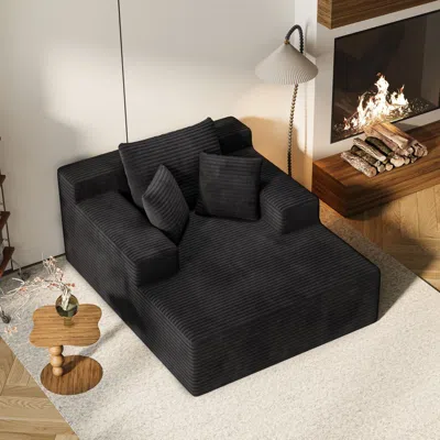 Agaile 64.96-inch Indoor Recliner, Extra Large Upholstered Sofa Bed, Modern Deep-seat Sofa, Comfortable Cor In Black