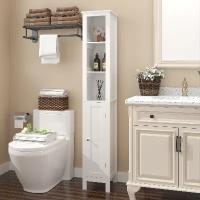 Agaile 66.92" Tall Bathroom Storage Cabinet With Adjustable Shelves,slim 1 Doors Freestanding Cabinet With  In White