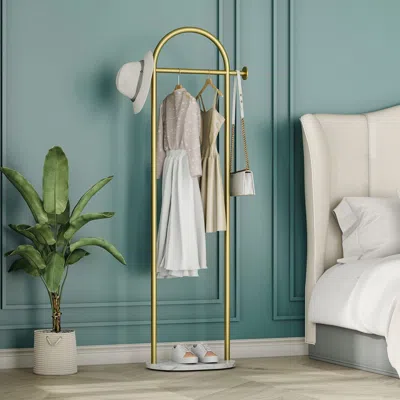Agaile 67in Coat Rack Stand, Golden Metal Freestanding Heavy Duty Clothes Rack With Marble Base, Multipurpo