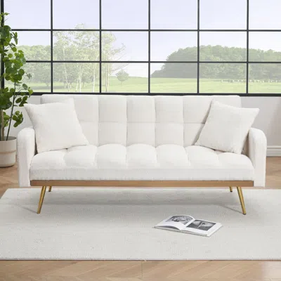 Agaile 69 Inch Sofa Bed Beige With Adjustable Teddy Sofa For Small Space Living Room And Bedroom In White