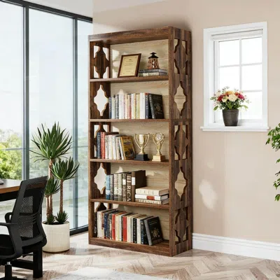 Agaile 6-tier Bookshelf, Wood Bookcase With Storage Shelves In Brown
