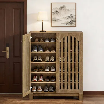 Agaile 6-tier Shoe Cabinet, Entryway Shoe Storage Rack With Airy Doors In Brown